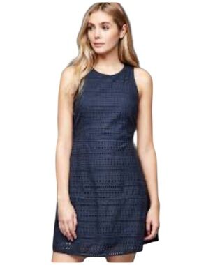 Gap Women Navy 100% Cotton Sleeveless A Line Eyelet Lace Fit & Flare MIDI Dress